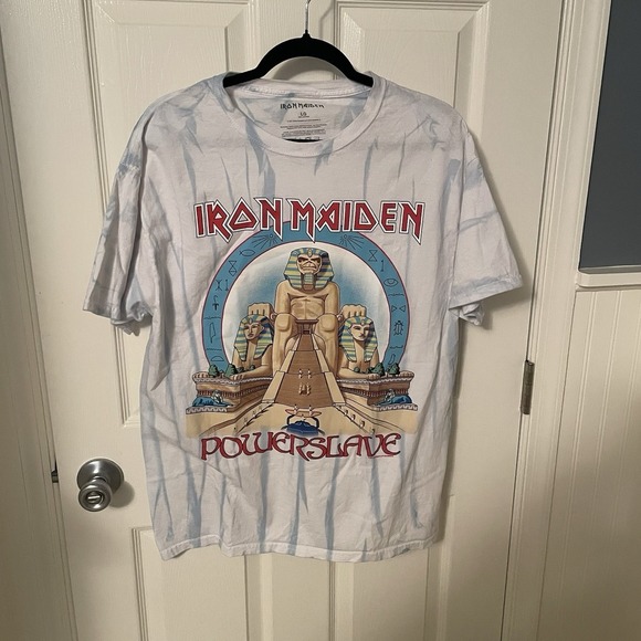 Iron Maiden PowerSlave Album T-Shirt Tie Dye Egyptian Tee Large L Blue White - Picture 1 of 5